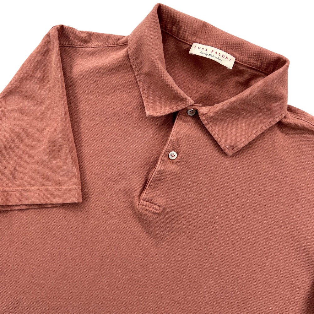 Luca Faloni Pique Polo Shirt Mens 2XL Rose Peach Cotton Short Sleeve Italy Luxe